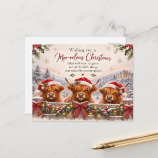 Moo-velous kerstkaart – Highland Koe Kerstmis Briefkaart