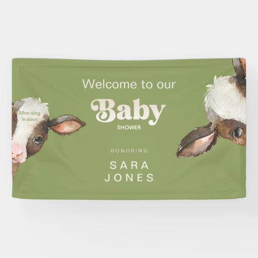 Moo-ving in Soon Mosgroen Baby shower Spandoek (Horizontaal)