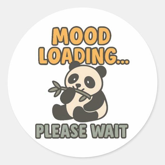 Mood Loading Please Wait Cute Funny Panda Mascot Ronde Sticker (Voorkant)