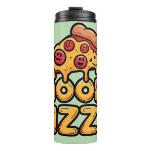 Mood: Pizza - Leuke Cartoon Slice met Happy Toppin Thermosbeker