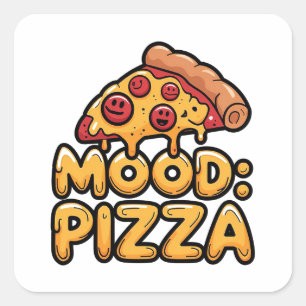 Mood: Pizza - Leuke Cartoon Slice met Happy Toppin Vierkante Sticker