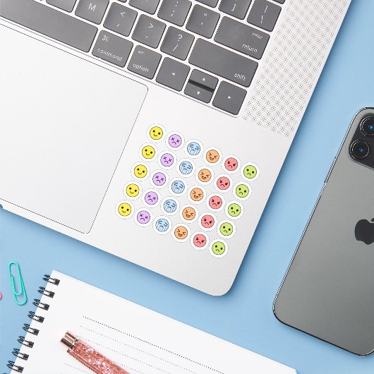 Mood Tracker Schattigee Emoties Emoji Head Bujo Pl Sticker (Laptop met iPhone)