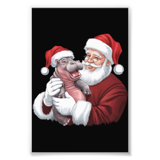 Moodeng Christmas Funny  Santa Claus Foto Afdruk (Voorkant)