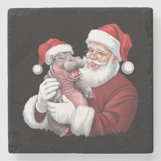 Moodeng Christmas Funny Santa Claus Stenen Onderzetter (Voorkant)