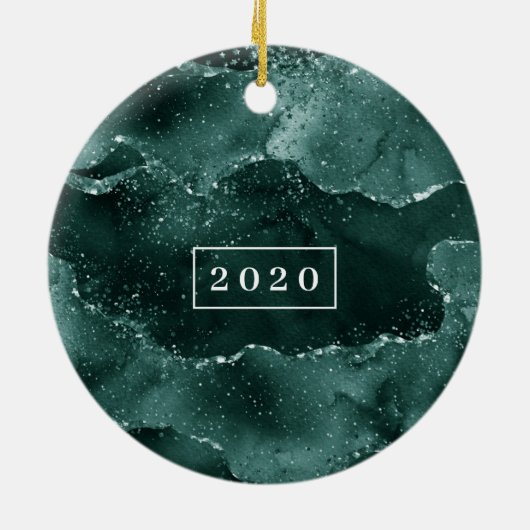 Moody Agate | Blauwgroen groen malachiet rijk mono Keramisch Ornament (Achterkant)