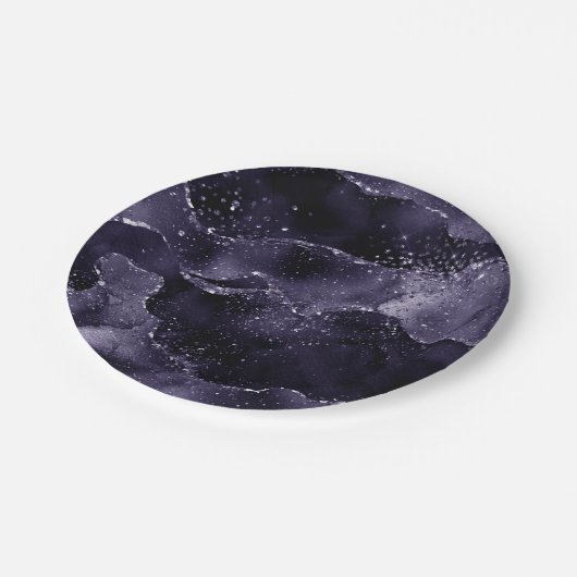 Moody Agate | Midnight Indigo Deep Paarse Glam Papieren Bordje (Gekanteld)