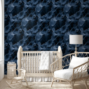 Moody Agate Navy Denim Steel Blue Faux Glitter Behang