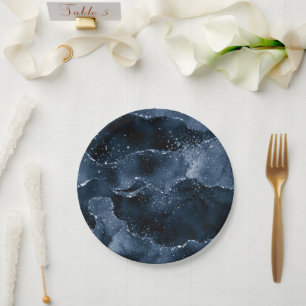 Moody Agate Navy Denim Steel Blue Faux Glitter Papieren Bordje