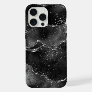 Moody Agate Onyx Zwart Zilver Vampy Goth Glitter iPhone 15 Pro Max Hoesje