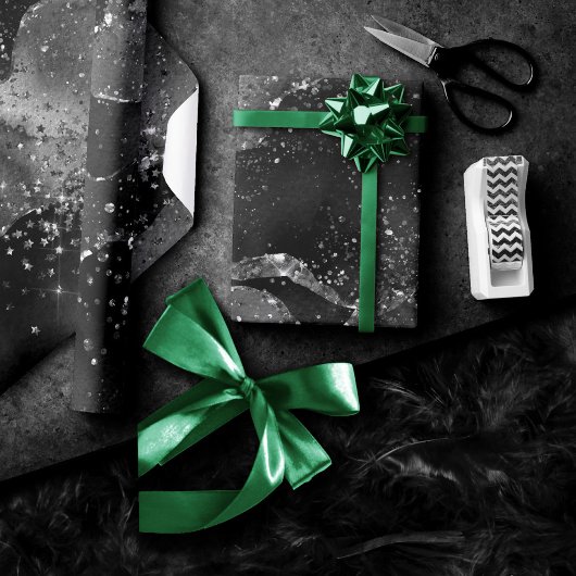 Moody Agate | Onyx Zwart Zilver Vampy Gothic Glitt Cadeaupapier