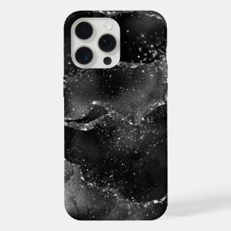 Moody Agate | Onyx Zwart Zilver Vampy Gothic Glitt iPhone 15 Pro Max Hoesje