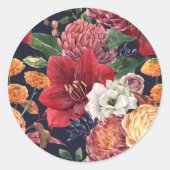 Moody Amaryllis en Chrysanthemum Floral Wedding Ronde Sticker (Voorkant)