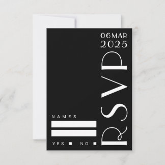 Moody Art Deco Zwart Wit Huwelijk RSVP Kaartje