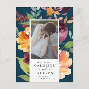 Moody Autumn Flowers Photo Save the Date Briefkaart