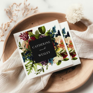 Moody Black Bloemen Bourgondische bruiloft Servet