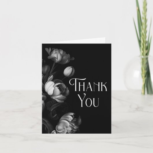 Moody Black en White Flower dank u Bedankkaart (Voorkant)