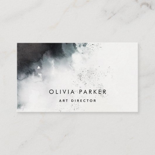 Moody Black en White Waterverf Splash Visitekaartje (Voorkant)