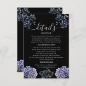 Moody Black Floral Classic Script Wedding Details Informatiekaartje (Voorkant / Achterkant)
