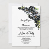 Moody Black Floral Mariage Réception Invitation (Devant)