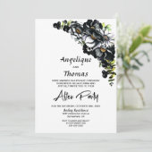 Moody Black Floral Mariage Réception Invitation (Debout devant)