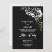 Moody Black Floral Mariage Réception Invitation (Devant)