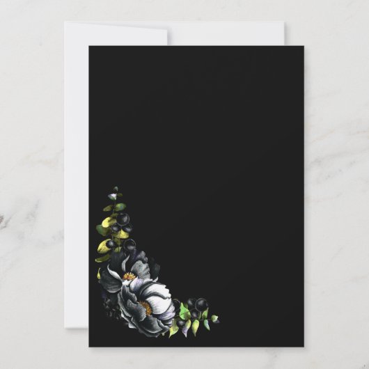 Moody Black Floral Mariage Réception Invitation (Dos)