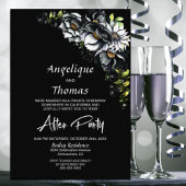 Moody Black Floral Mariage Réception Invitation
