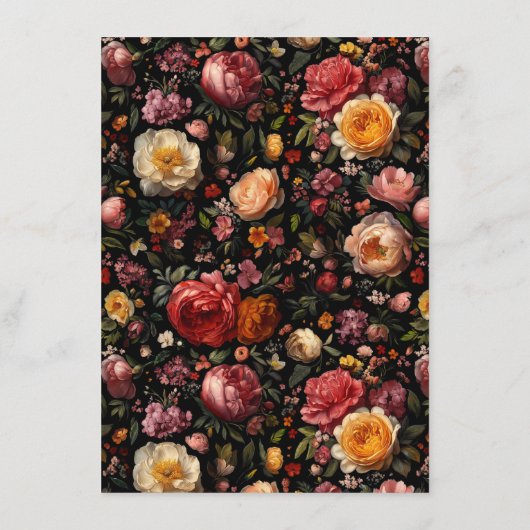 Moody Black Floral Wedding Details Enclosure Kaart (Achterkant)