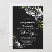 Moody Black Floral Wedding Kaart (Voorkant)