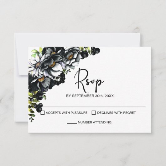 Moody Black Floral Wedding RSVP (Devant)