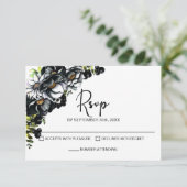 Moody Black Floral Wedding RSVP (Debout devant)
