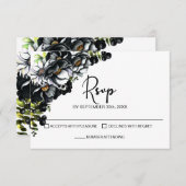 Moody Black Floral Wedding RSVP (Devant / Derrière)