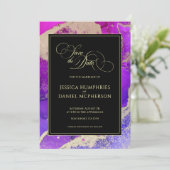 Moody Black Pink Gold Paars Abstract huwelijk Save The Date (Staand voorkant)