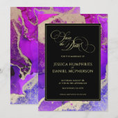 Moody Black Pink Gold Paars Abstract huwelijk Save The Date (Voorkant / Achterkant)
