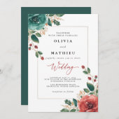 Moody Blauwgroen en rode bloemen bruiloft Kaart (Voorkant / Achterkant)