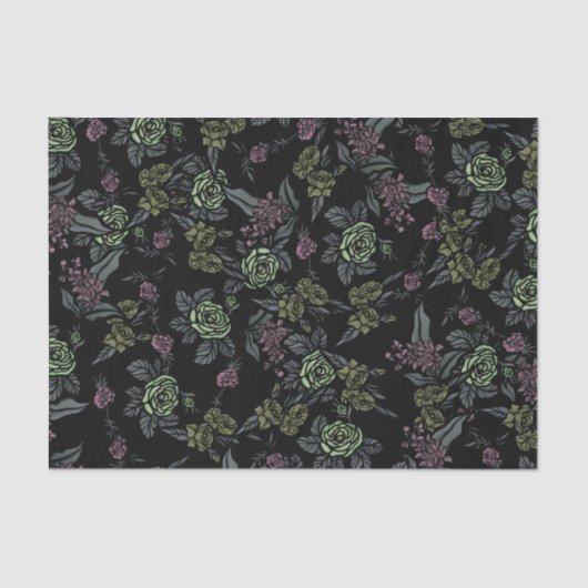 Moody Bloemen Patroon Groenen en Mauve Tissuepapier (Voorkant)