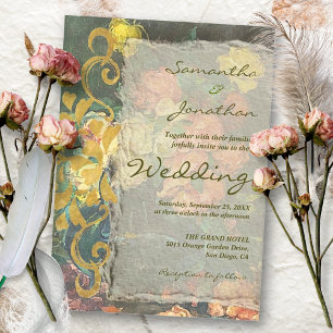 Moody Bloemen Rococo Revival Wedding Kaart