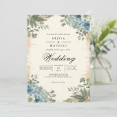 Moody Blue Botanische Romance bruiloft Kaart (Staand voorkant)