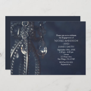 Moody Blue Elegant Crystal Fiançailles Invitations