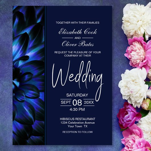 Moody Blue Floral Wedding Kaart