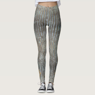 Moody Blue & Gold Stripe Patroon Leggings