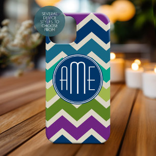 Moody Blue Paarse Colors Chevron Pattern Monogramm