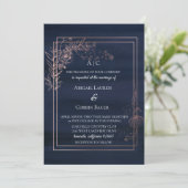 Moody Blue Roos Gold Wedding Invitation Kaart (Staand voorkant)