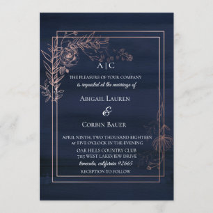 Moody Blue Rose Gold Faire-part de mariage