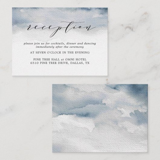 Moody Blue Watercolor Cartes de réception Mariage (Devant / Derrière)