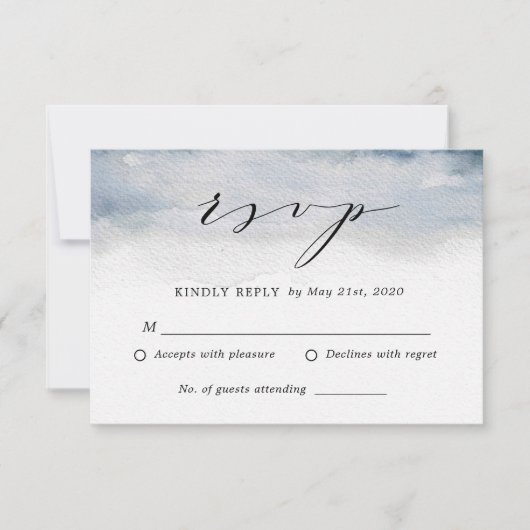 Moody Blue Watercolor Wedding Carte de réponse RSV (Devant)