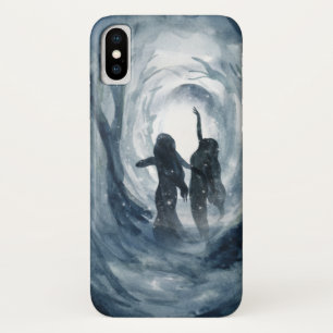 Moody blue waterverf Moon goddessen woud iPhone X Hoesje