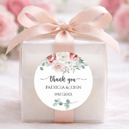 Moody Blush Rose Floral Wedding Thank You Ronde Sticker
