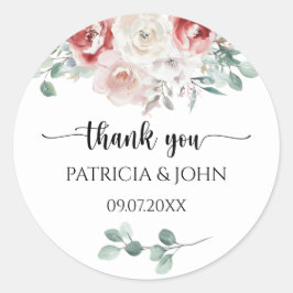 Moody Blush Rose Floral Wedding Thank You Ronde Sticker