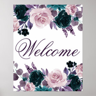Moody Boho Aubergine Paarse Bloemige Quinceanera Poster